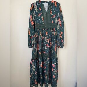 Green Floral Maxi with Lace Details